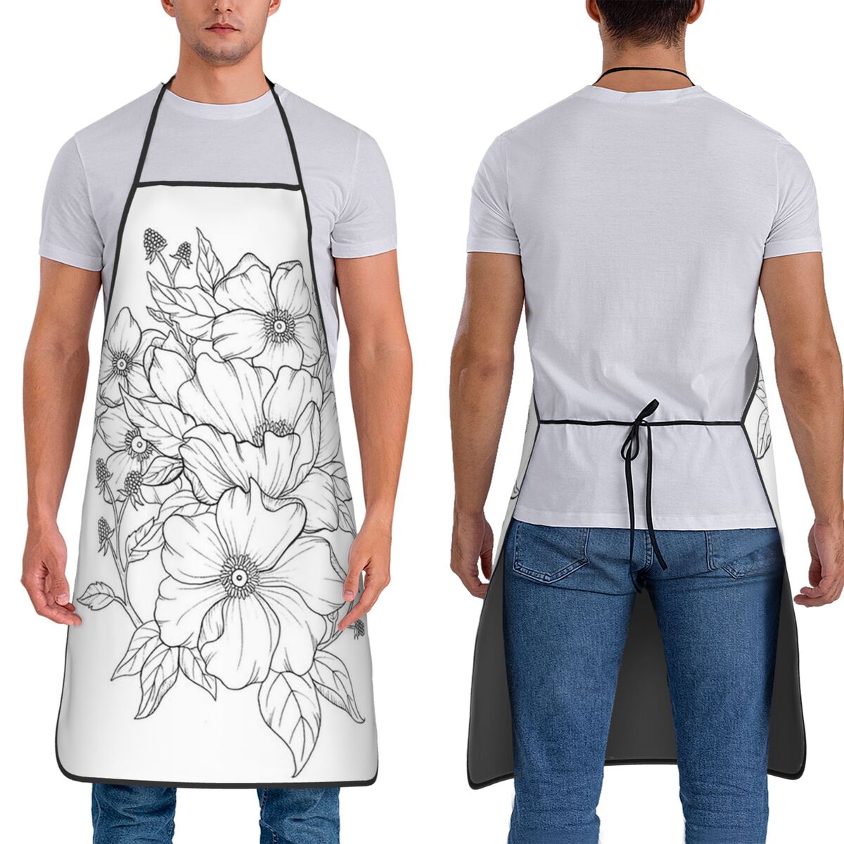 Kitchen Baking Drawing - مريلة مطبخ بتصميم رسم خطوط نباتية