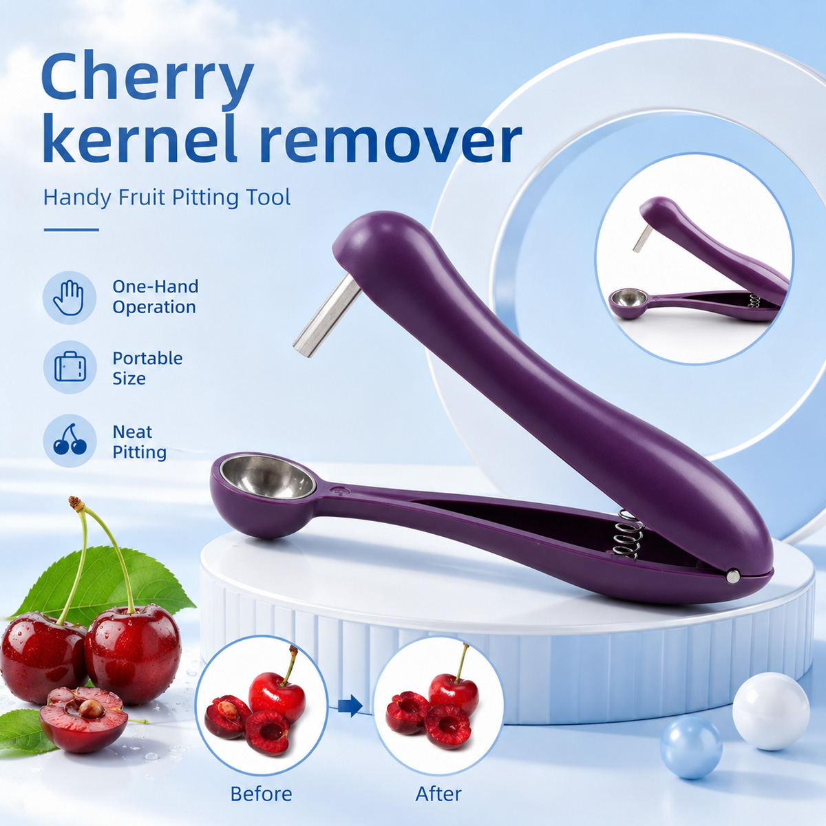 Kitchen And Baking Tools - أداة يدوية لإزالة نوى الكرز والزيتون،