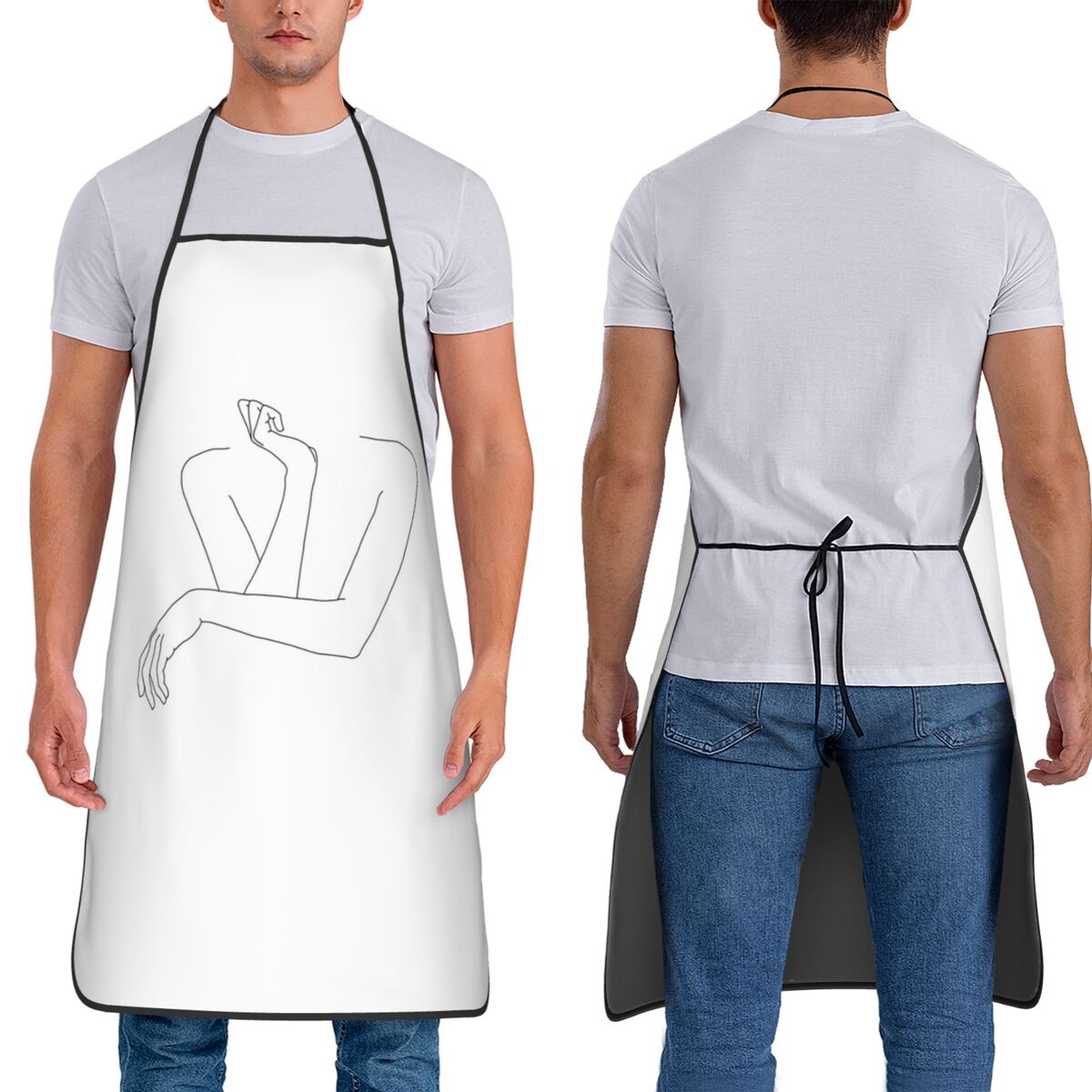 Kitchen Baking Drawing - مريلة مطبخ بدون أكمام بتصميم خطوط