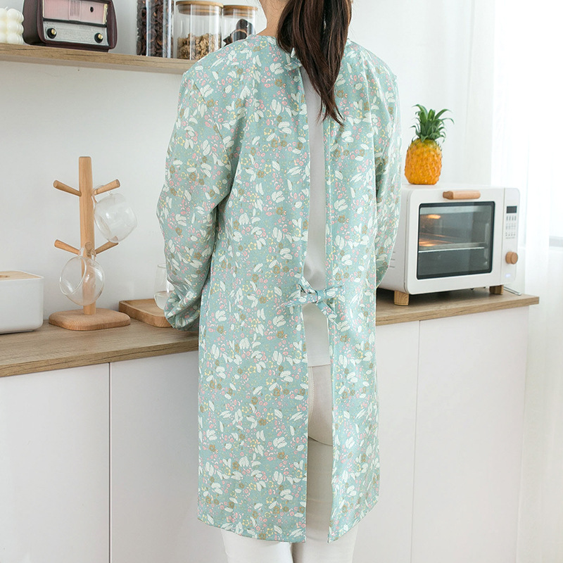 مريلة نسائية قطنية طويلة الأكم - مراجعة Kitchen Job وسعره